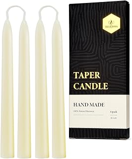 8 inch Beeswax Taper Candles 4 Pack - All Natural, 100% Pure Unscented Bee Wax Candle, Dripless, 5 Hours Burnning Time -Off White