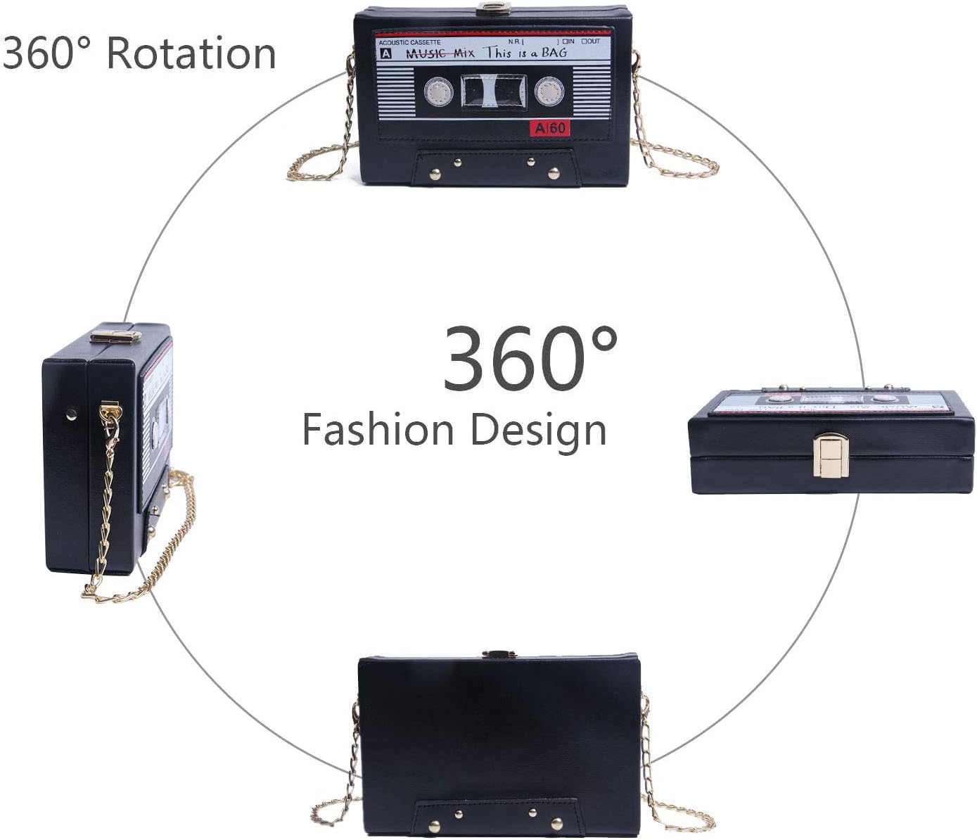 KUANG! Women Retro Tape Shaped Clutch Hundred Dollar Bill Box Shoulder Bag Elegant Evening Crossbody Handbag (A-Black)