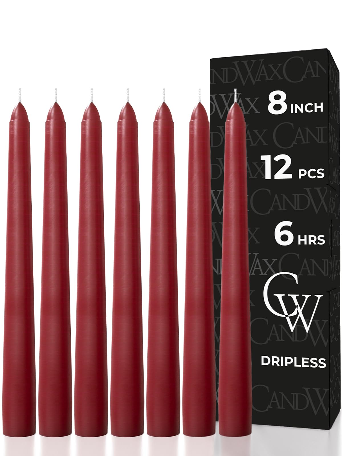 CANDWAX 20 cm Dinner Candles Burgundy Decor Unscented Candle Sticks 12 Pack