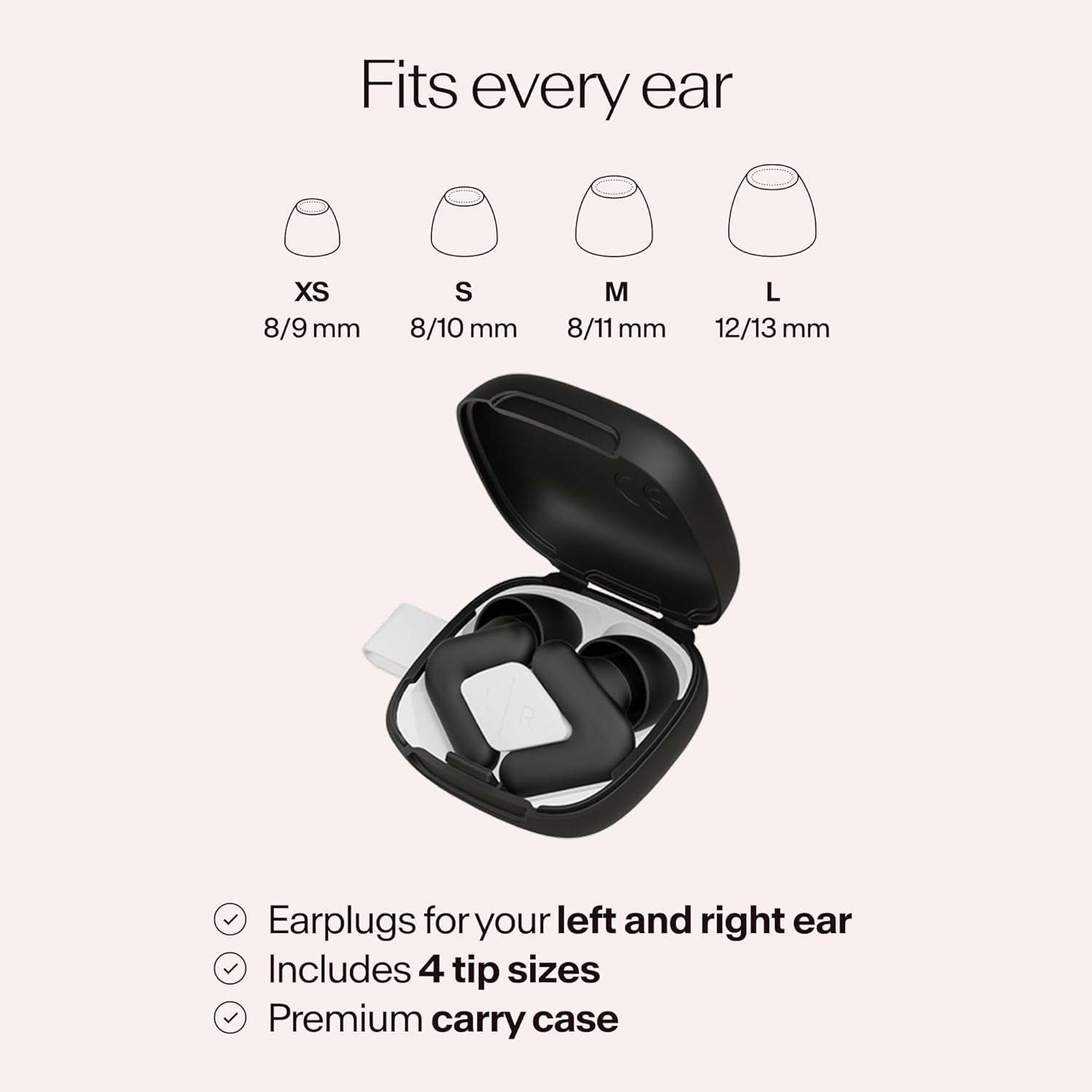 Alpine Silence Earplugs for Sleep, Focus & Travel - V-Shape Snug Fit & Soft Oval Tips – 4 Sizes XS/S/M/L - Comfortable, Reusable Hearing Protection - up to 25dB – Black