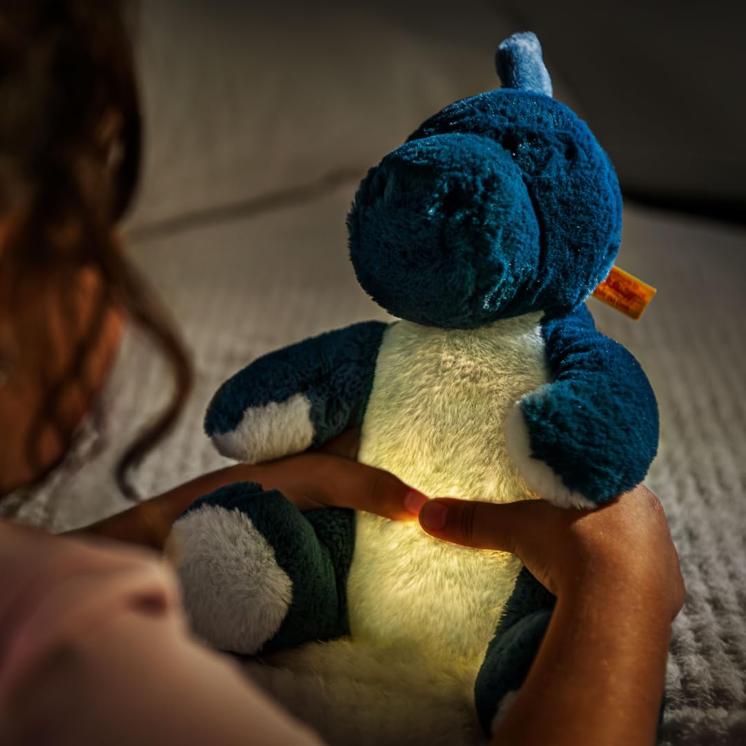 Steiff Kuscheltier mit Nachtlicht Spott Stegosaurus, Süßes Stofftier mit Kunststoffaugen, Kinder, Jungen & Mädchen, Friends, 28 cm, Mittelblau, 067266