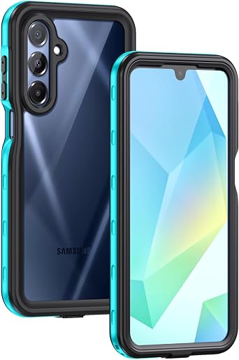 Lanhiem for Samsung Galaxy A16 5G Case, IP68 Waterproof Dustproof, Built-in Screen Protector, Rugged Full Body Shockproof Protective Cover for Samsung A16 5G /4G 6.7", Blue/Clear