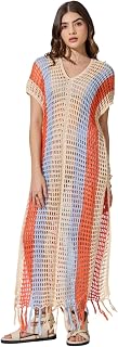 SHOWOFFFF Edition Women's Striped Cream Crochet Longline Top with Fringe Hem-CHN-918_CreamOrange-P Price In India