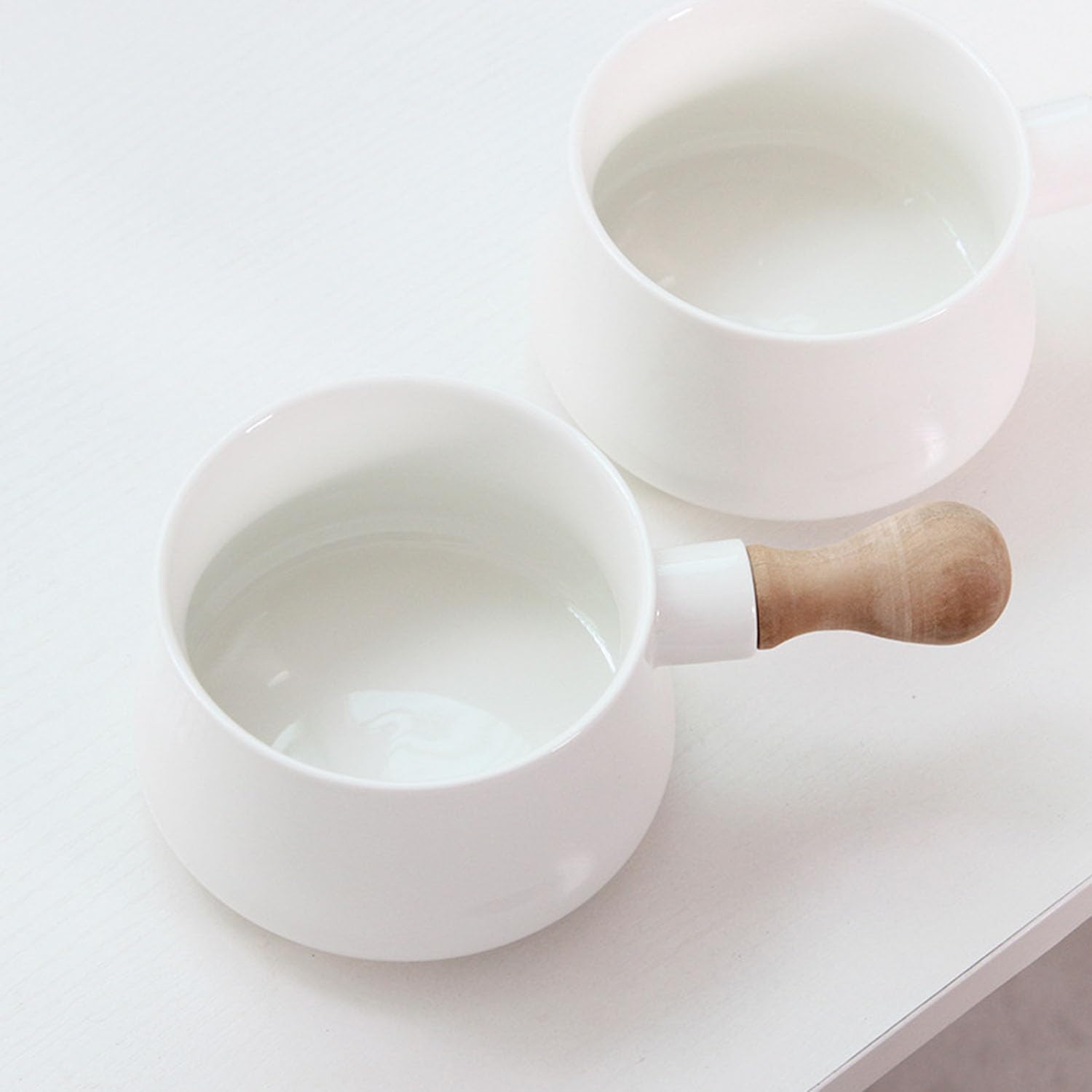 Enamel Milk Pot with Wooden Handle Non-Stick Ceramic Mini Pot Butter Warmer Frying Pan Steamer for Soup Salad Pasta Milk 380Ml Perfect Size for Heating Smaller Liquid Portions,Blue