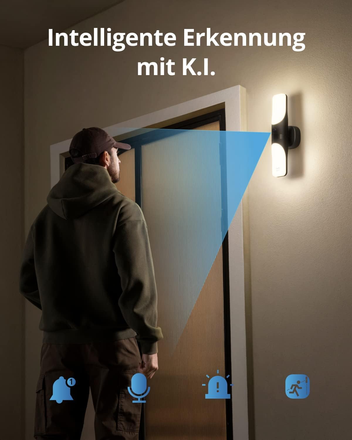 eufy Security Wall Light Cam S100, Außenleuchte mit Kamera, 2K Überwachung, 1200 Lumen, Farbige Nachtsicht, KI Erkennung, IP65