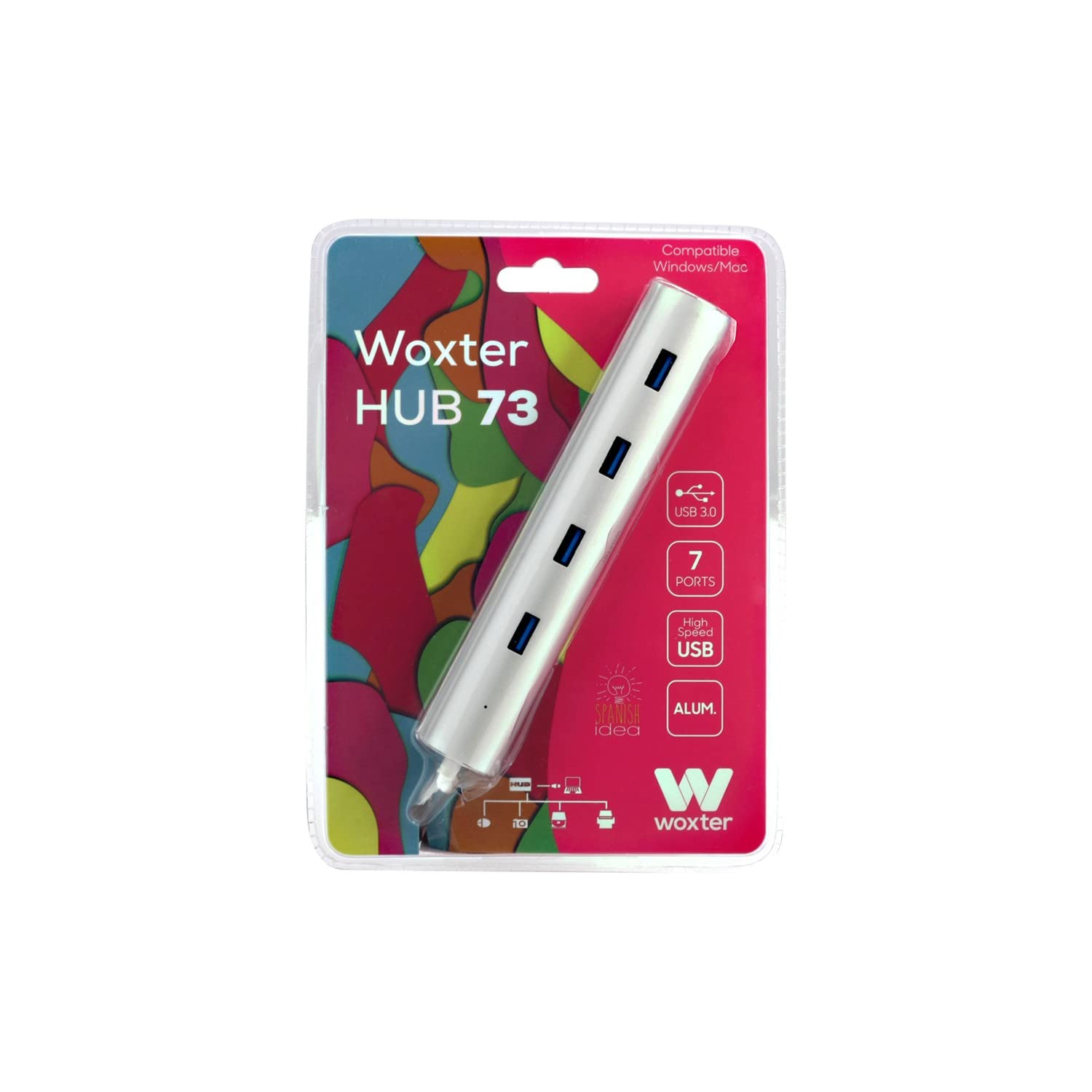 Woxter Hub 73 – Hub avec 7 Ports USB 3.0 jusqu'à 5 Gbps, Aluminium
