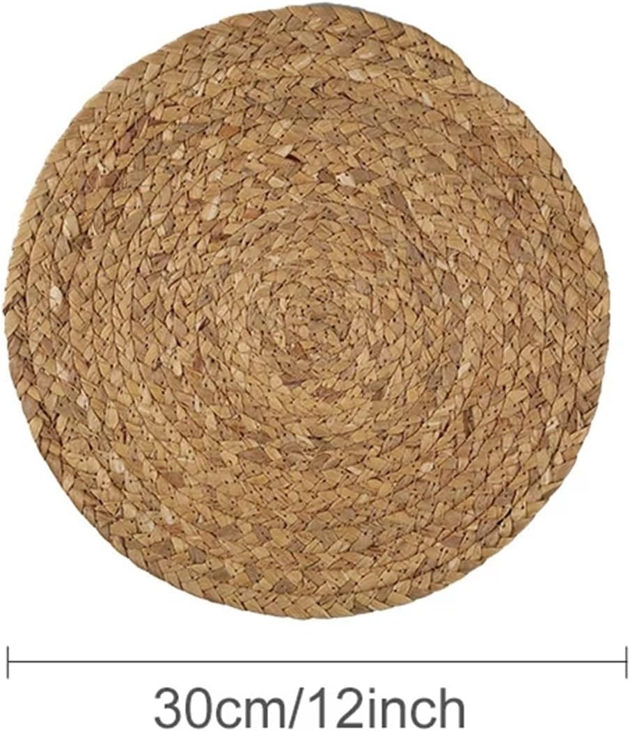 1pcs Boho Round Woven Placemats Braided Heat Non-Slip Weave Water Hyacinth Table Mats for Dining Table(Chocolate)