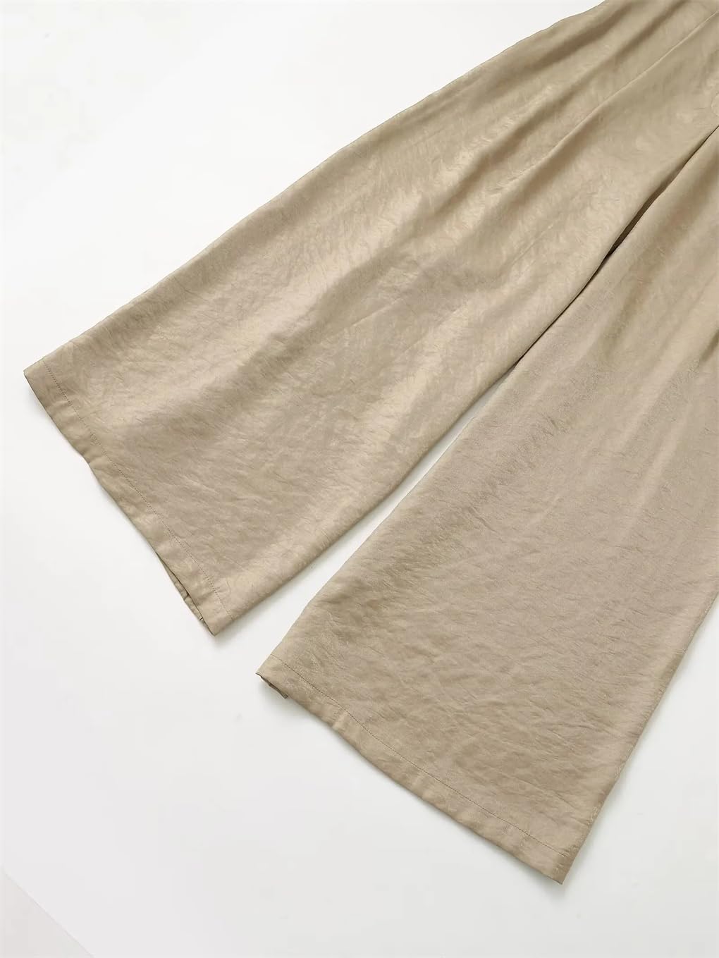 Women's Pleated Belted Satin Textured Loose Wide-Leg Pants