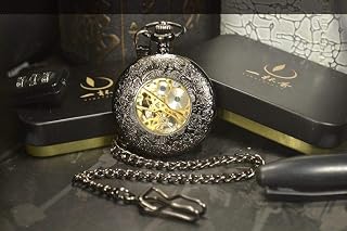 Luminous Mechanical Pocket Watch Steampunk Vintage Hollow Cover Analog Skeleton Hand Winding Mechanical Pocket Watch for Men,A