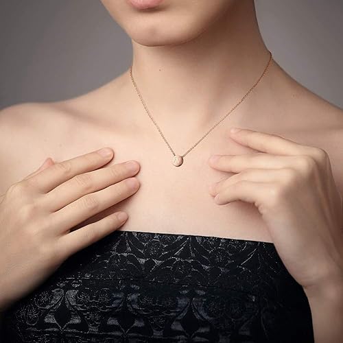 Miniatura 5 de CIUNOFOR Collar con dije de ópalo del alfabeto chapado en oro rosa, collar con inicial de disco redondo, collar de letra grabada con cadena