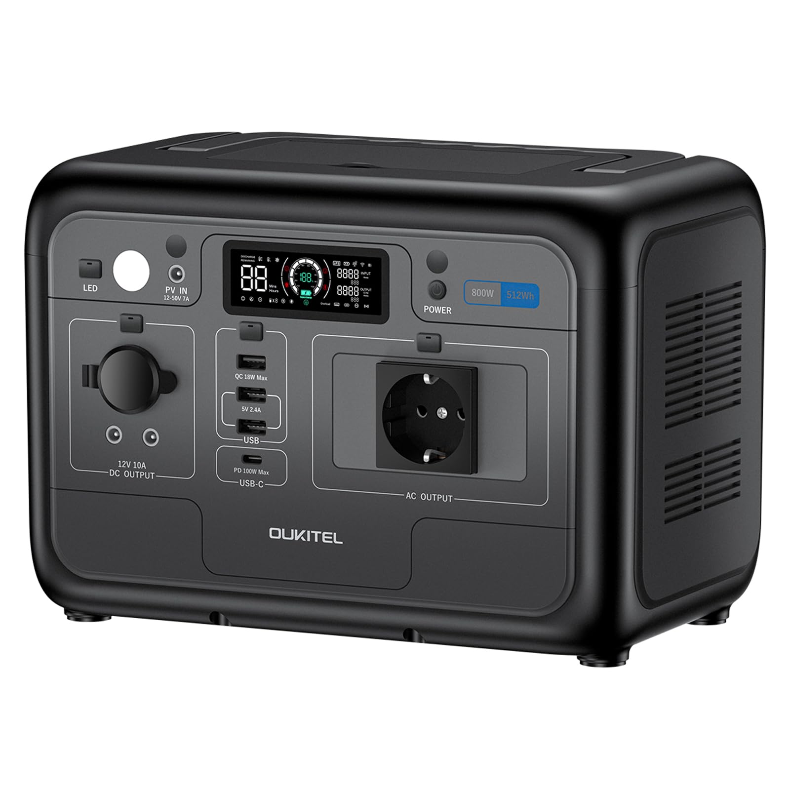 OUKITEL P800E Estación de Energía Portátil 512Wh, Generador Solar LiFePO4 | 800W AC (Pico 1600W), Carga Rápida en 1 Horas, Power Station Para Camping, Viajes, Cortes de Luz, Emergencias