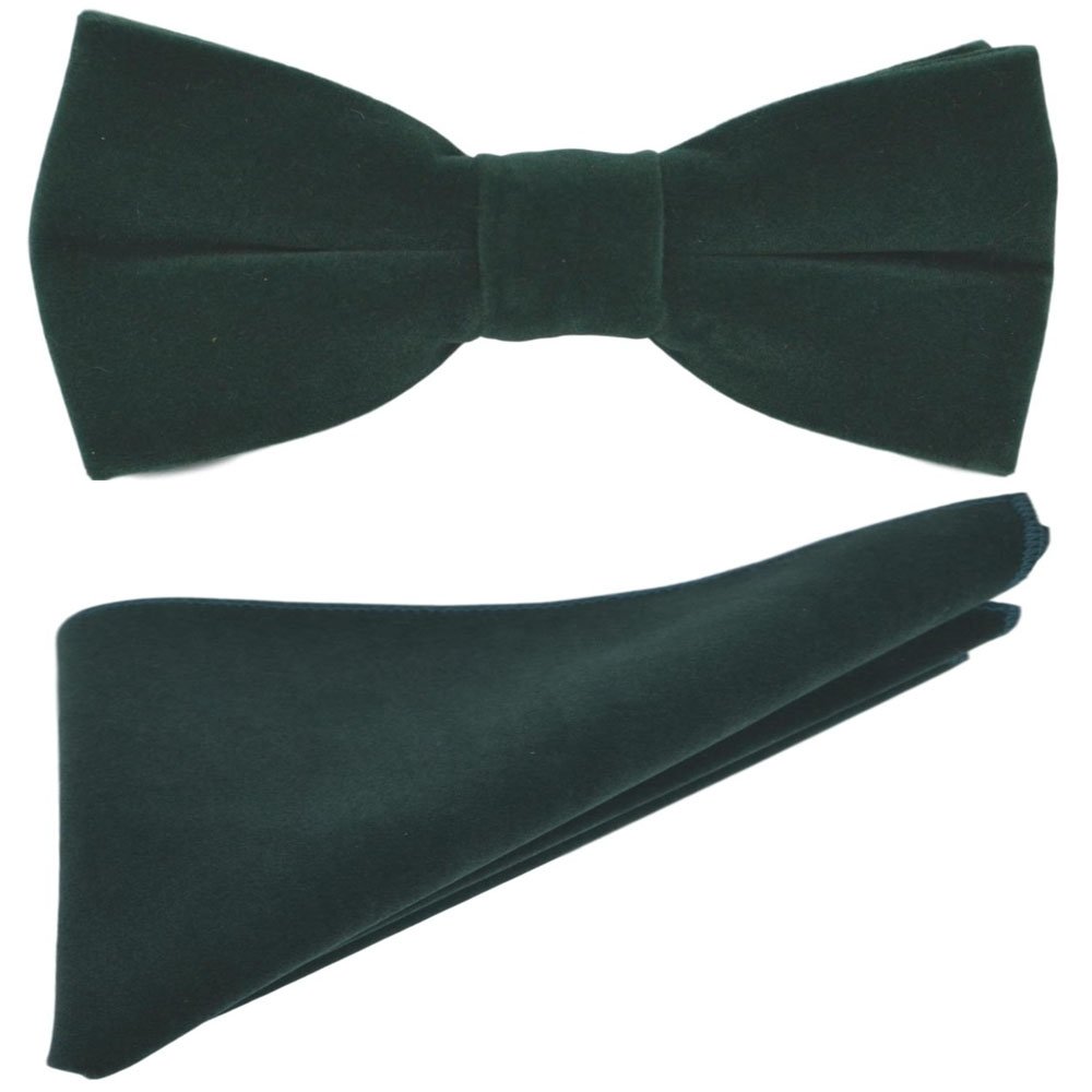 King & Priory Dark Green Velvet Bow Tie & Pocket Square Set