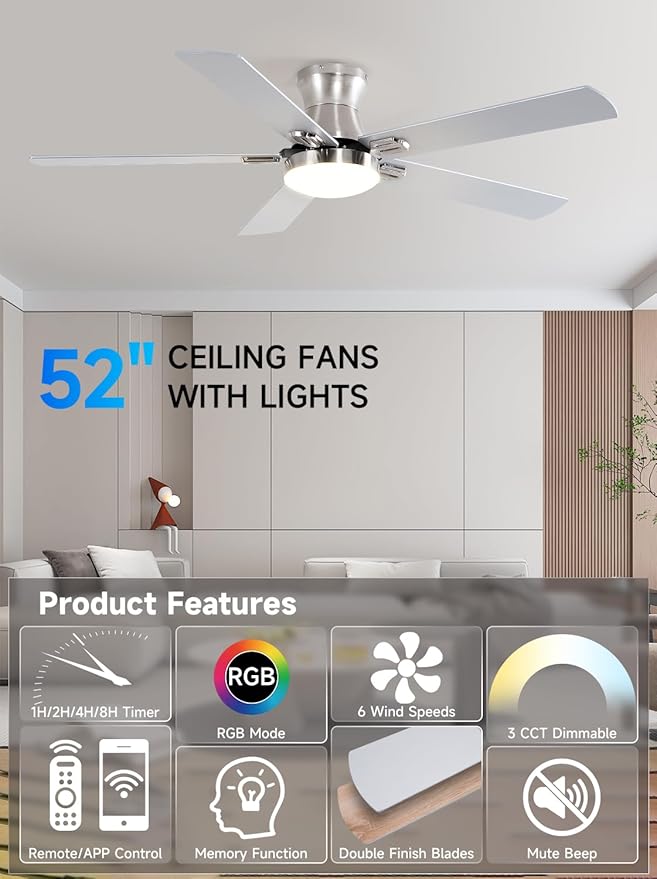 Ventilador de Techo 52 Pulgadas con Luz RGB, Control Remoto miniatura 6