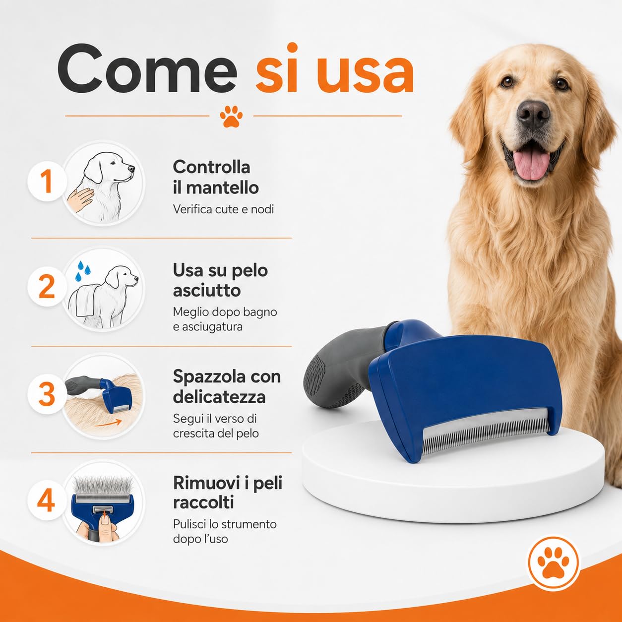 Strumento de-Shedding Cane L a Pelo Lungo, Spazzola Professionale per Cani Grandi da 24 kg, Rimuove Pelo Sottopelo in Eccesso con Pettine da 10 cm