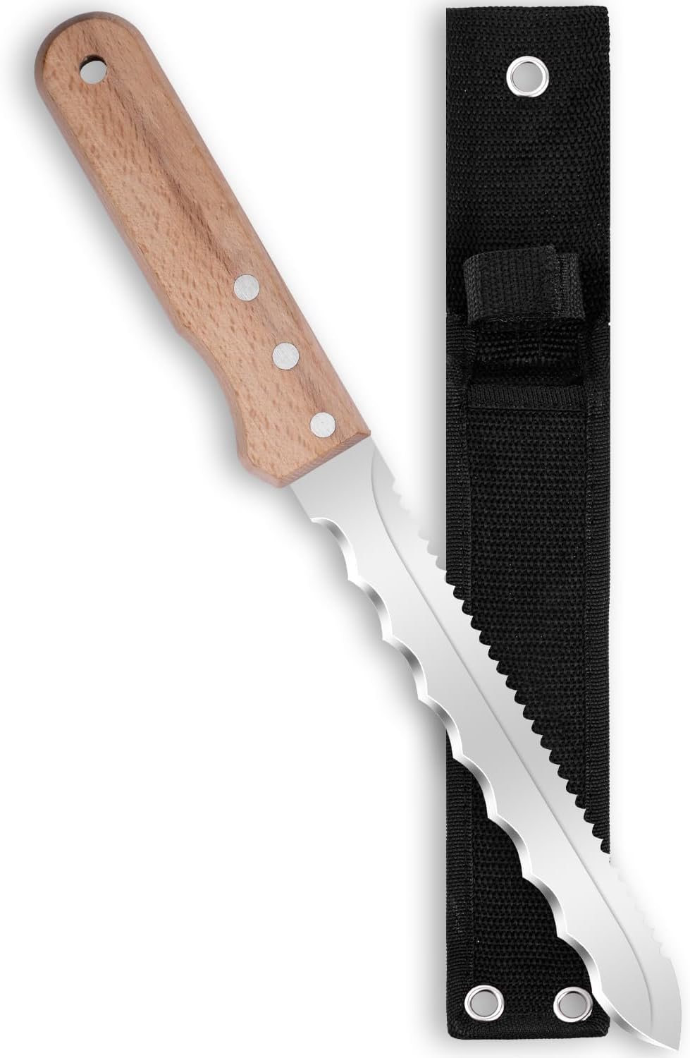 Stainless Steel Garden Knife: 7.87-inch sharp blade, Double Side Utility Sod Cutter Lawn Repair Garden Knife with Nylon Sheath