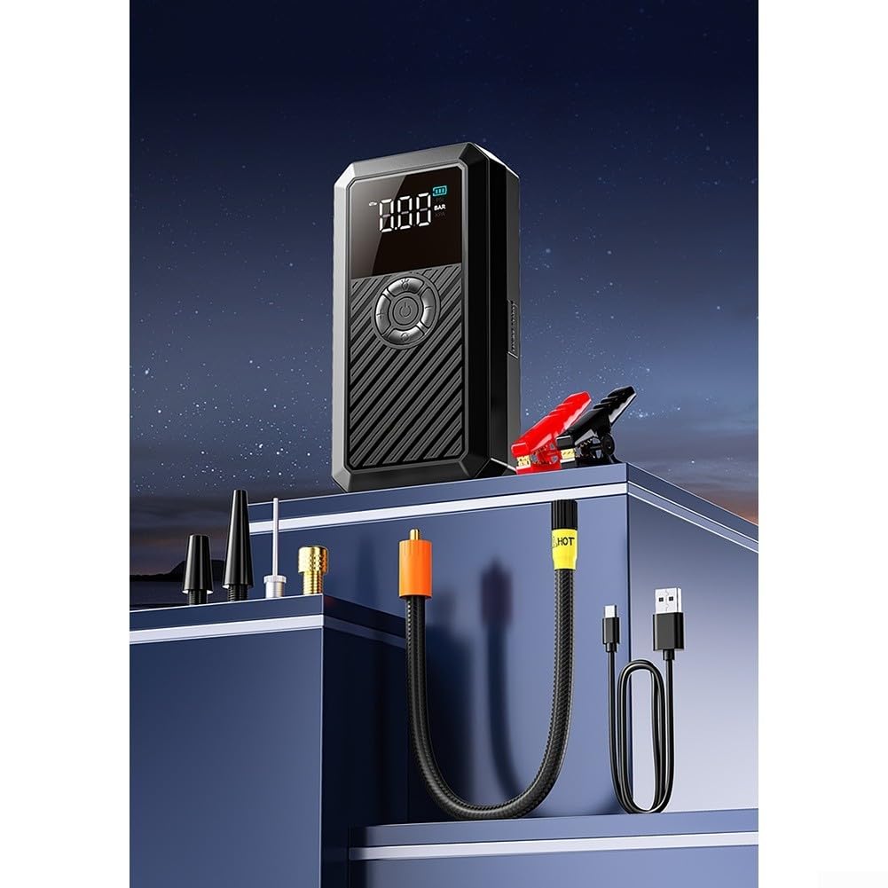 Compressore d'aria per auto da 12 V con display digitale, compressore d'aria veloce da 30 l/min, spegnimento automatico, luce LED per SUV, bici, moto