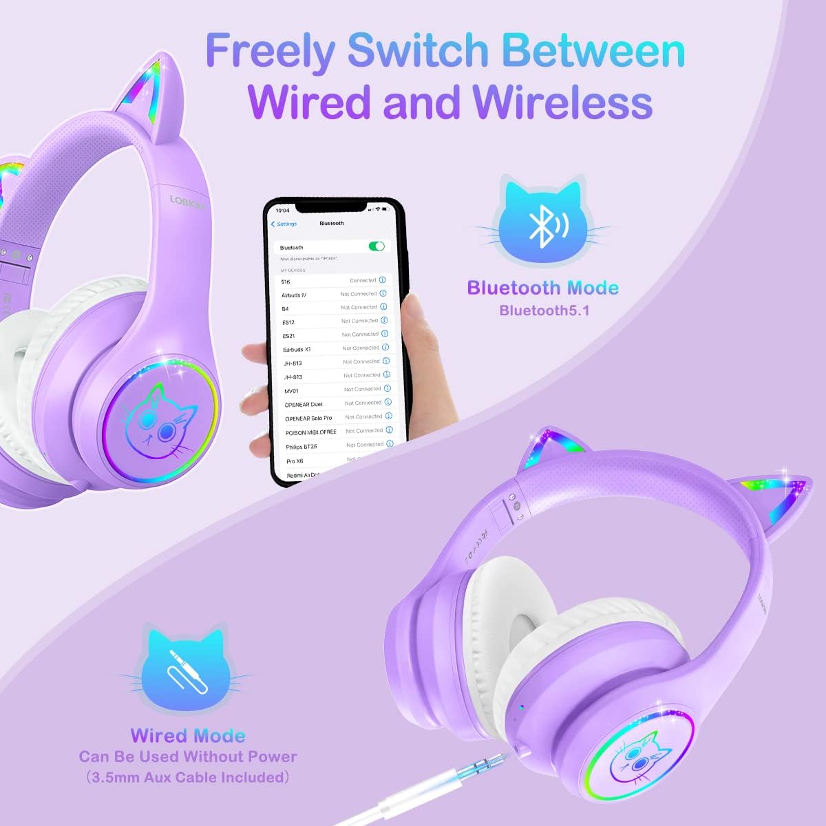 LOBKIN Green Headphones + Purple Headphones