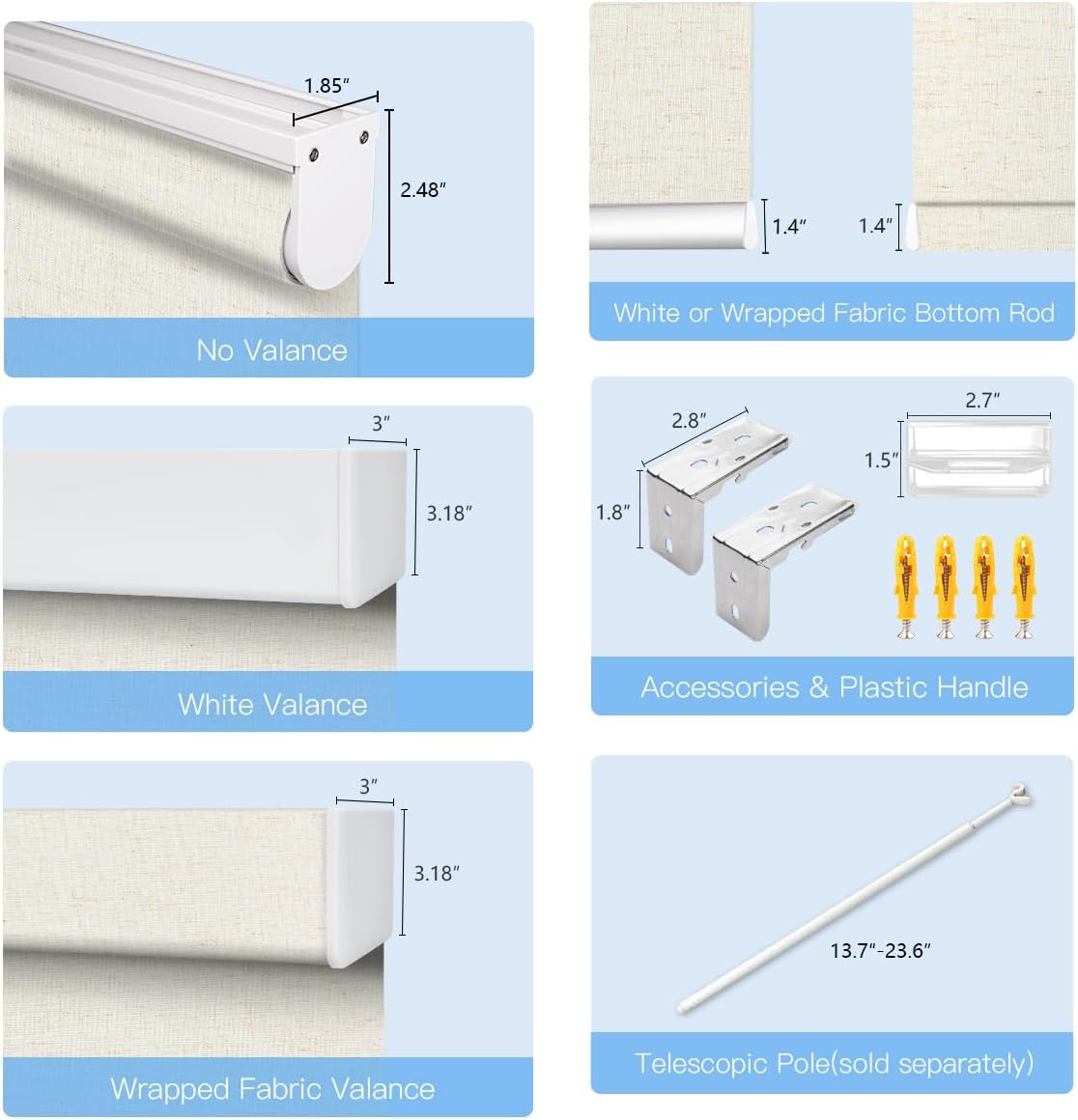 Light Filtering Cordless Roller Shade, Spring Free-Stop Pull-Down Window Blind, Custom Size, Translucent Privacy Shades for Home Office (Texture Beige)