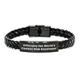 Web Developer's Cool Birthday Unique Gift, Interlaced Leather Bracelet with Stainless Steel, Officially The World's Coolest Web Developer, Men's and Women's Gift from Friends and Family
