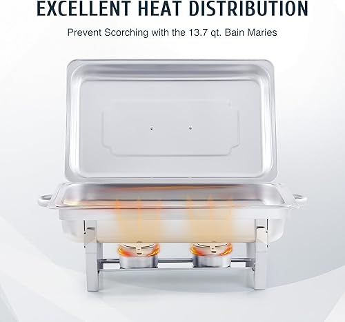 Miniatura 5 de Juego de 4 platos de buffet de 8 cuartos de galón, rectangulares de acero inoxidable completo para catering y calentadores de alimentos con