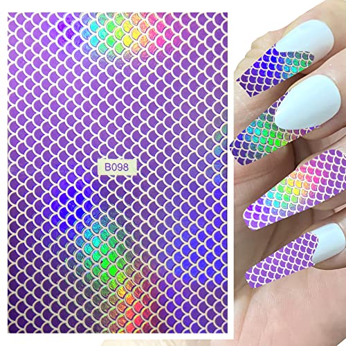 Jmeowio 12 Sheets Mermaid Nail Art Stickers Decals Self-Adhesive Nail Wraps Laser Fish Scales Design Manicure Tips Nail Decoration For Women Girls thumb #8
