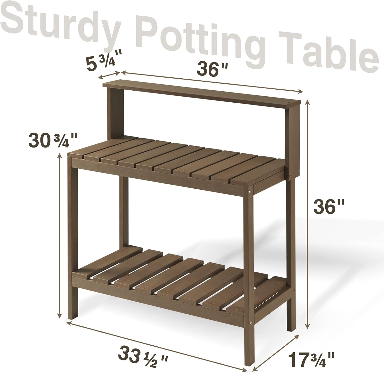 Psilvam Outdoor Potting Bench Table, HDPS Potting Bench with Storage, Outdoor Potting Table for Porch, No Rust, No Fade, Rot-Resistant (Brown)