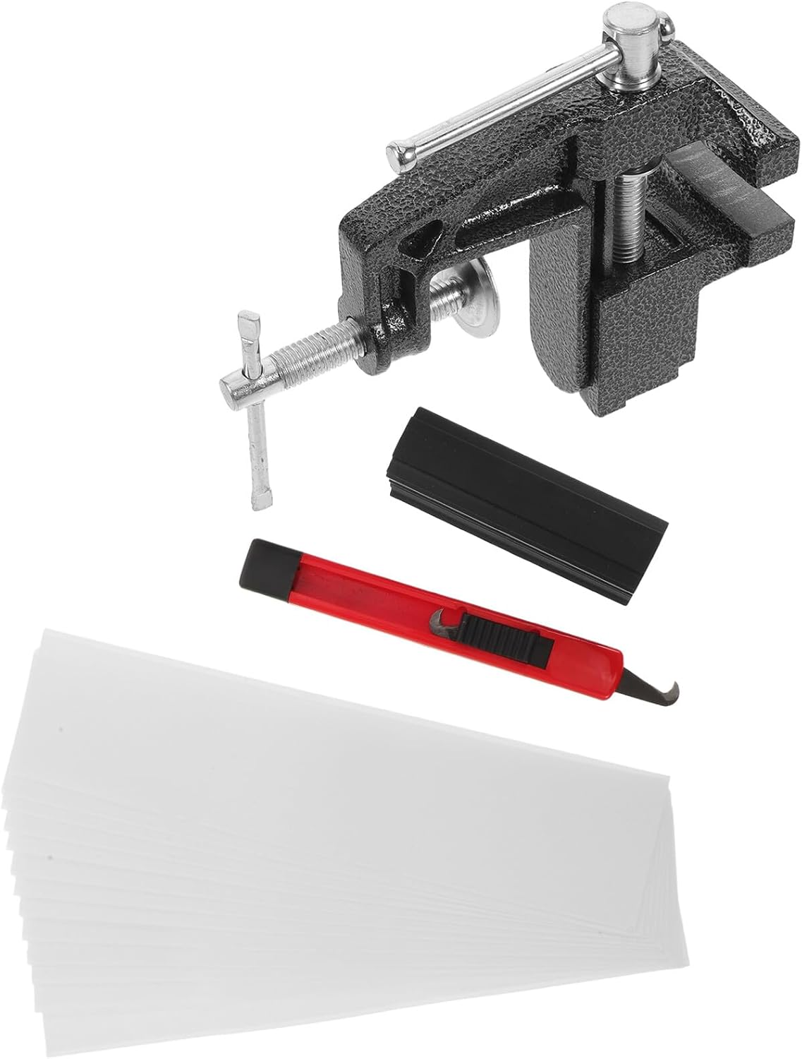 POPETPOP 4pcs Golf Grip Installation Tool Set with Mini Table Vise, Rubber Clamp, Double-Sided Tape Removal Hook Knife, Portable Golf Club Regrip Kit for Grip Replacement and Shaft Repair