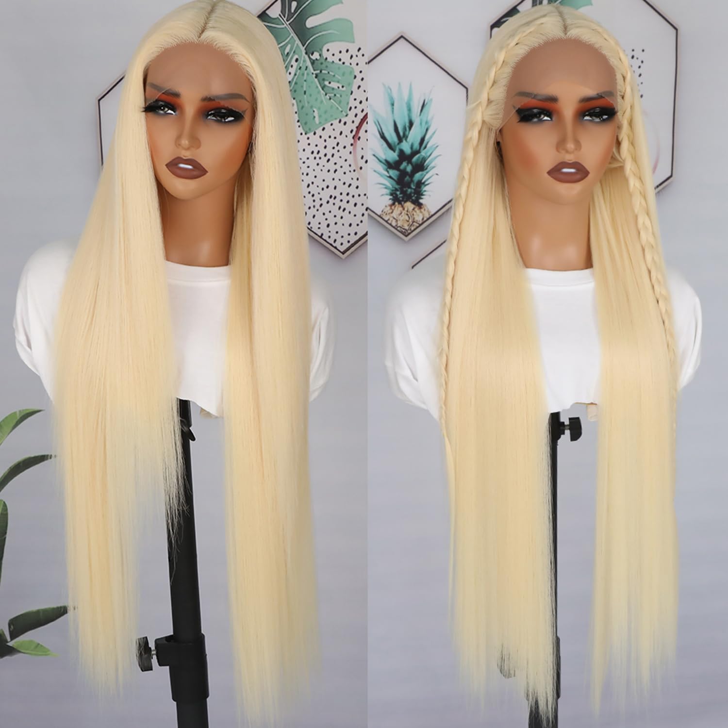 30 Inch #613 Lace Front Wigs Pre Plucked Wear and Go Wig Long Straight Hair Wig Glueless Blonde Hair Heat Resistant Synthetic Lace Front Wigs for Black Women Natural Hairline