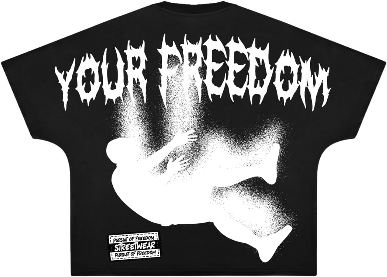 Verdusa Men's Oversized Graphic Tees Letter Print Short Sleeve Loose Fit Summer Tops