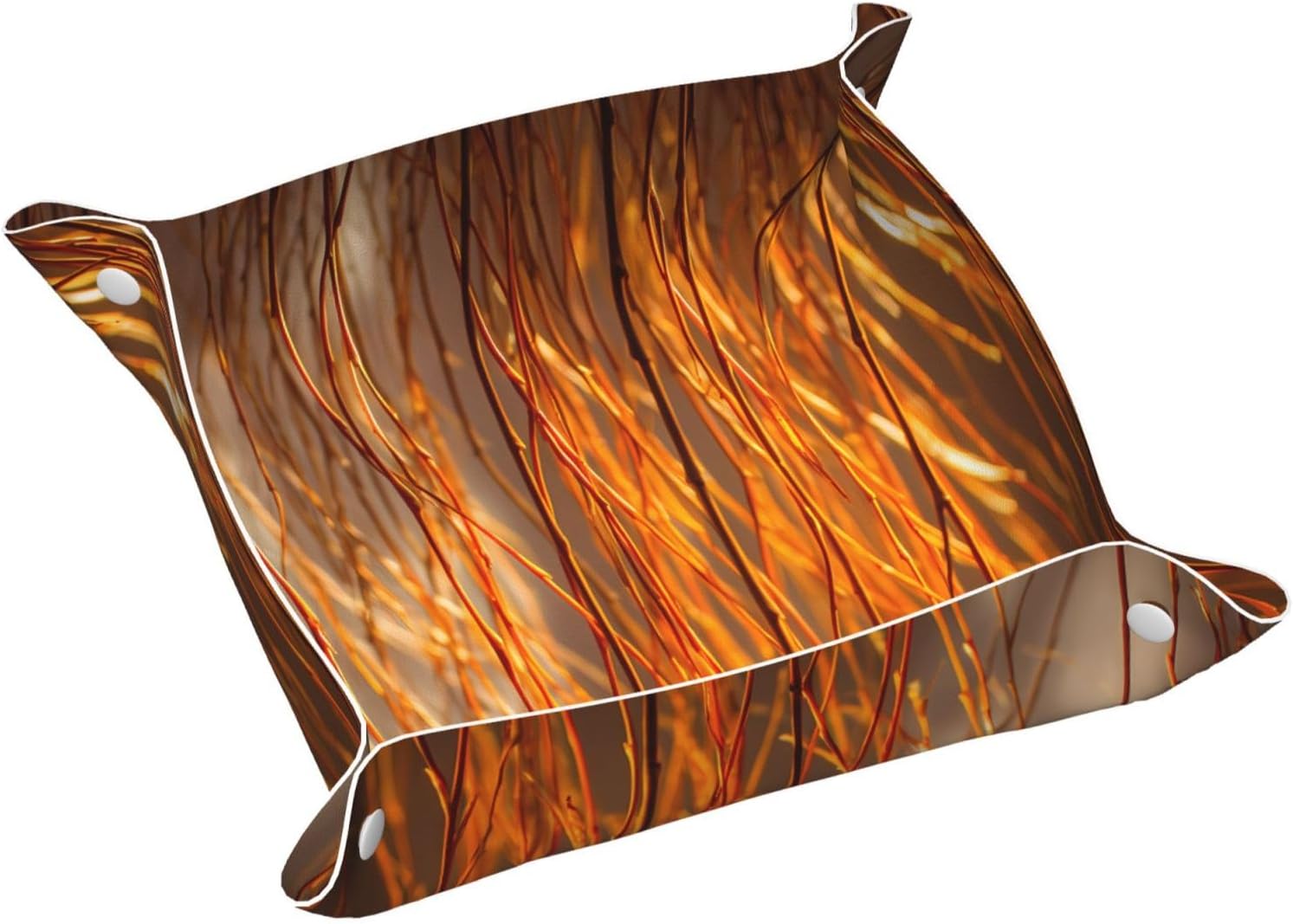 Willow Branches in The Sun Prints Leather Storage Tray Medium Quality PVC Double-Sided Leather Tray for Convenient Storage and Organization