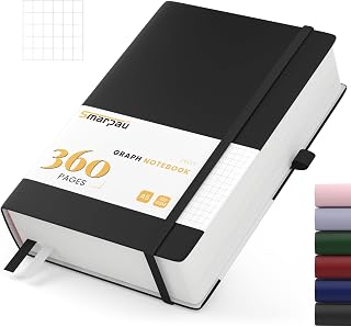 Smarpau Notizbuch A5 Kariert, Hardcover mit 100gsm 360 Seiten Dickes Journal, Tagebuch Leder, Notizblock für Erwachsene Arbeit, Schreiben, Notizen, Lernen, Reisen, 14.5 x 21 cm-Schwarz