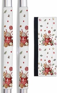 Christmas Gingerbread Refrigerator Door Handle Covers Set of 2, Keep Kitchen Appliance Clean from Smudges, Fingerprint, Drips, Winter Xmas Balls Candy Pine Leaf Decor Protector for Fridge