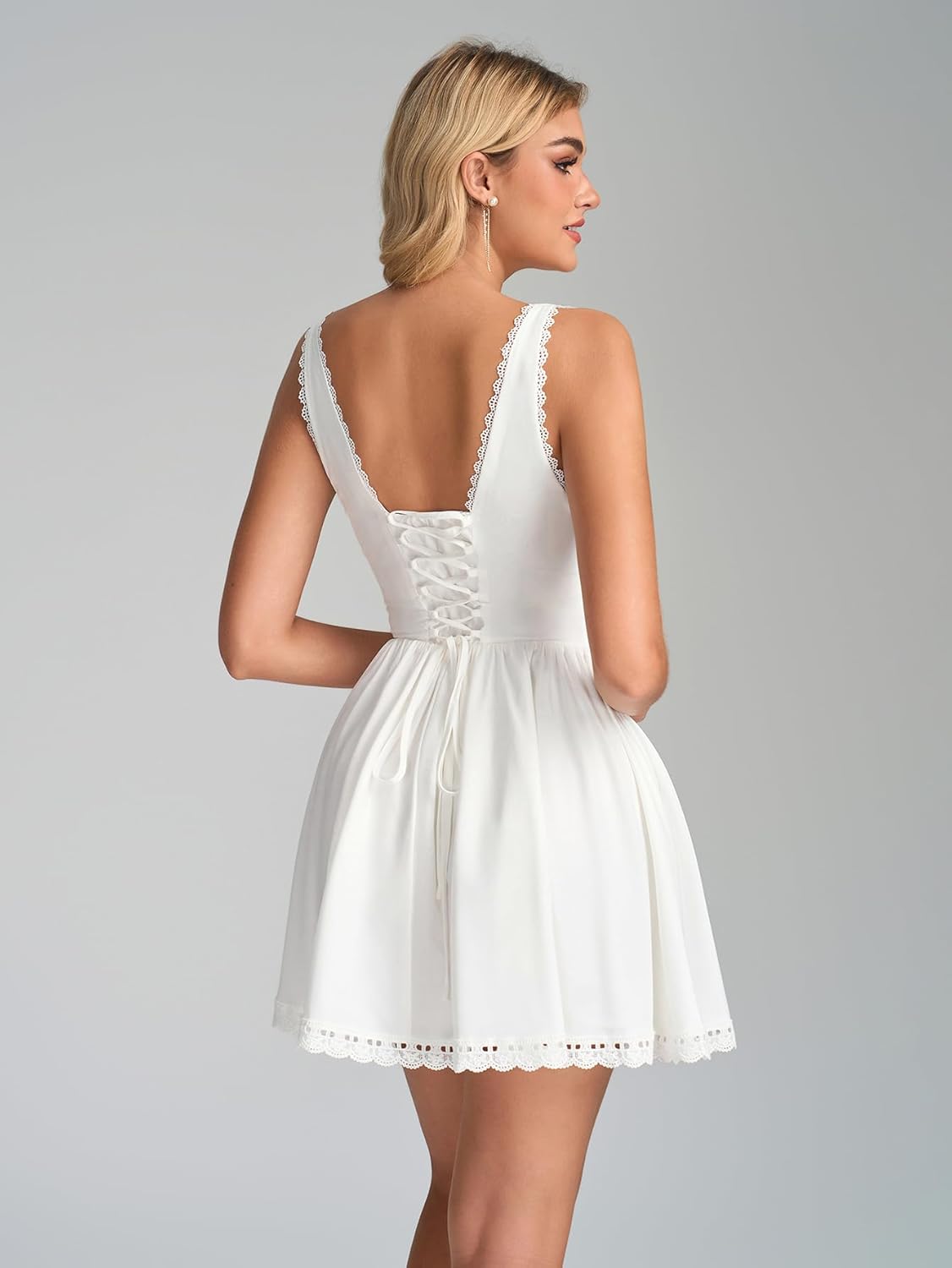 KUTUMAI Floral Corset Mini Dress Summer V Neck Lace Up Cute Graduation Short Dresses for Women 2026 - Image 5