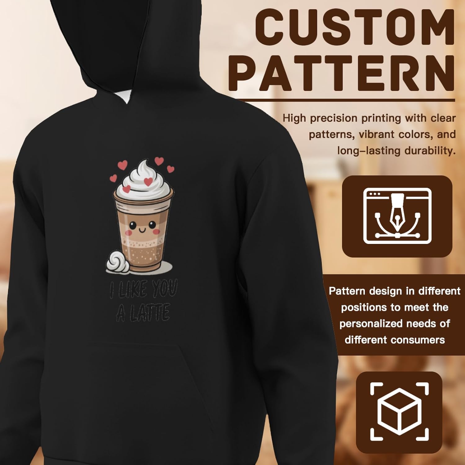 Kids I Like You A Latte Coffee Pun Boys Girls Lightweight Kangaroo Pocket Fleece Hoodies