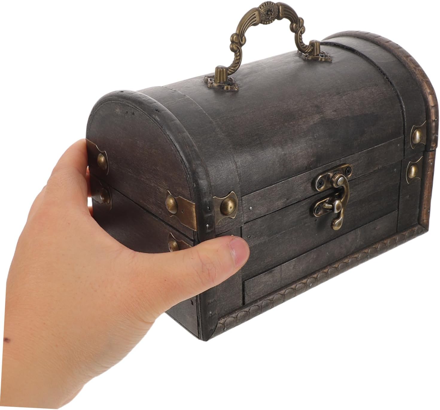 Totority Vintage Wooden Pirate Treasure Chest Jewelry Box with Antique Finish, Small Keepsake Organizer for Women’s Earrings and Lipstick Storage, Decorative Trinket Case for Home and Party