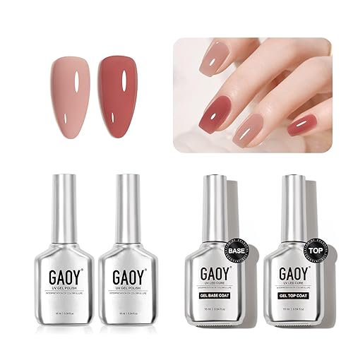 GAOY Esmalte de uñas de gel de gelatina de 2 colores rosa, nude granate, ciruela, capa superior de gel y capa base