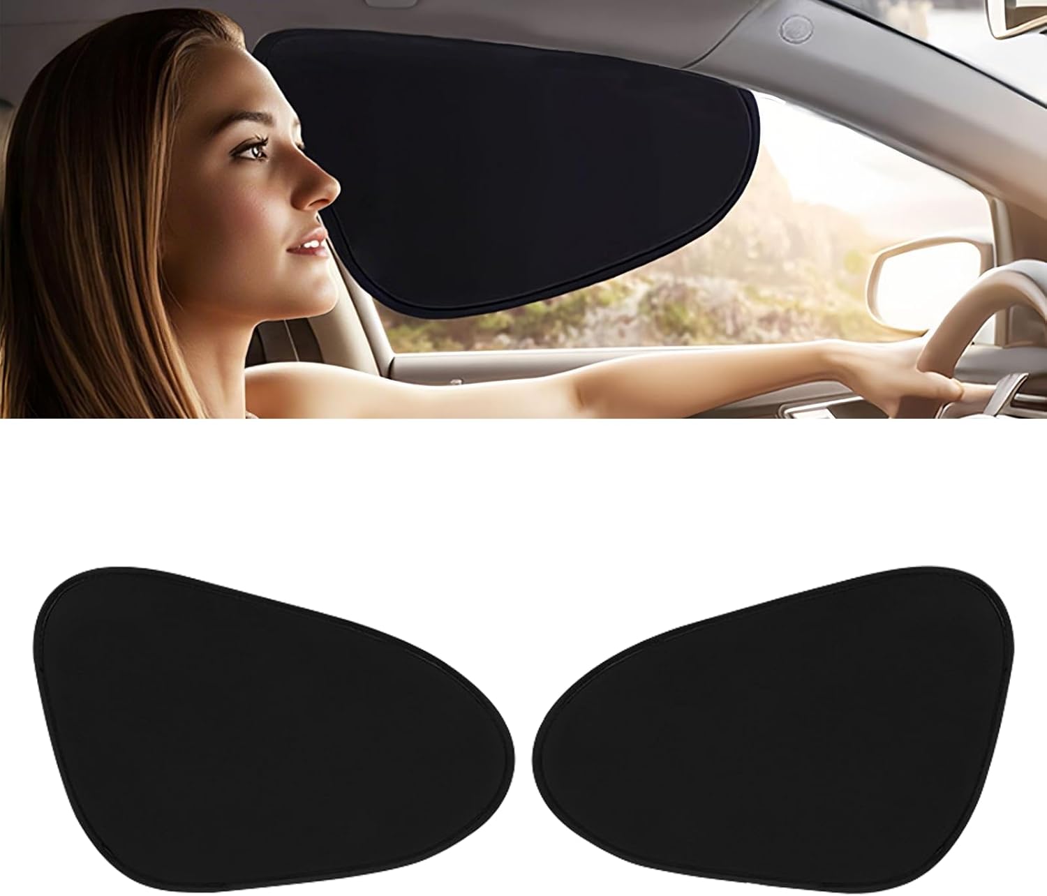 Lezpoaze 2-Pack Car Side Window Sun Shades - Black Gel Electrostatic UV Protection, Universal Fit 99% Vehicles, Foldable