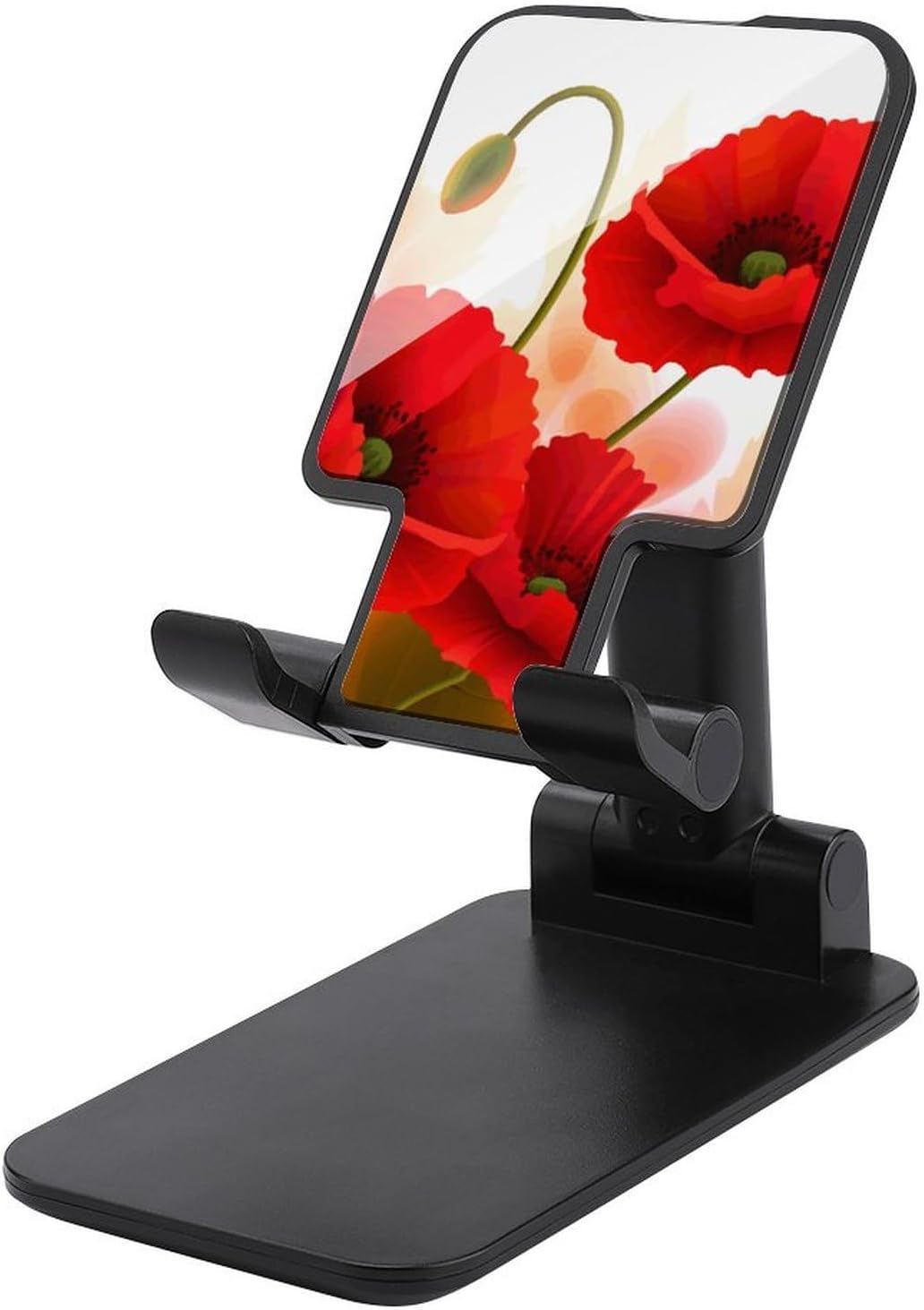 Foldable Cell Phone Holder Adjustable Desktop Phone Poppy Flowers Vivid Petals Printed Stand for 4–13″ Smartphones & Tablets, Portable Fold-Flat Design