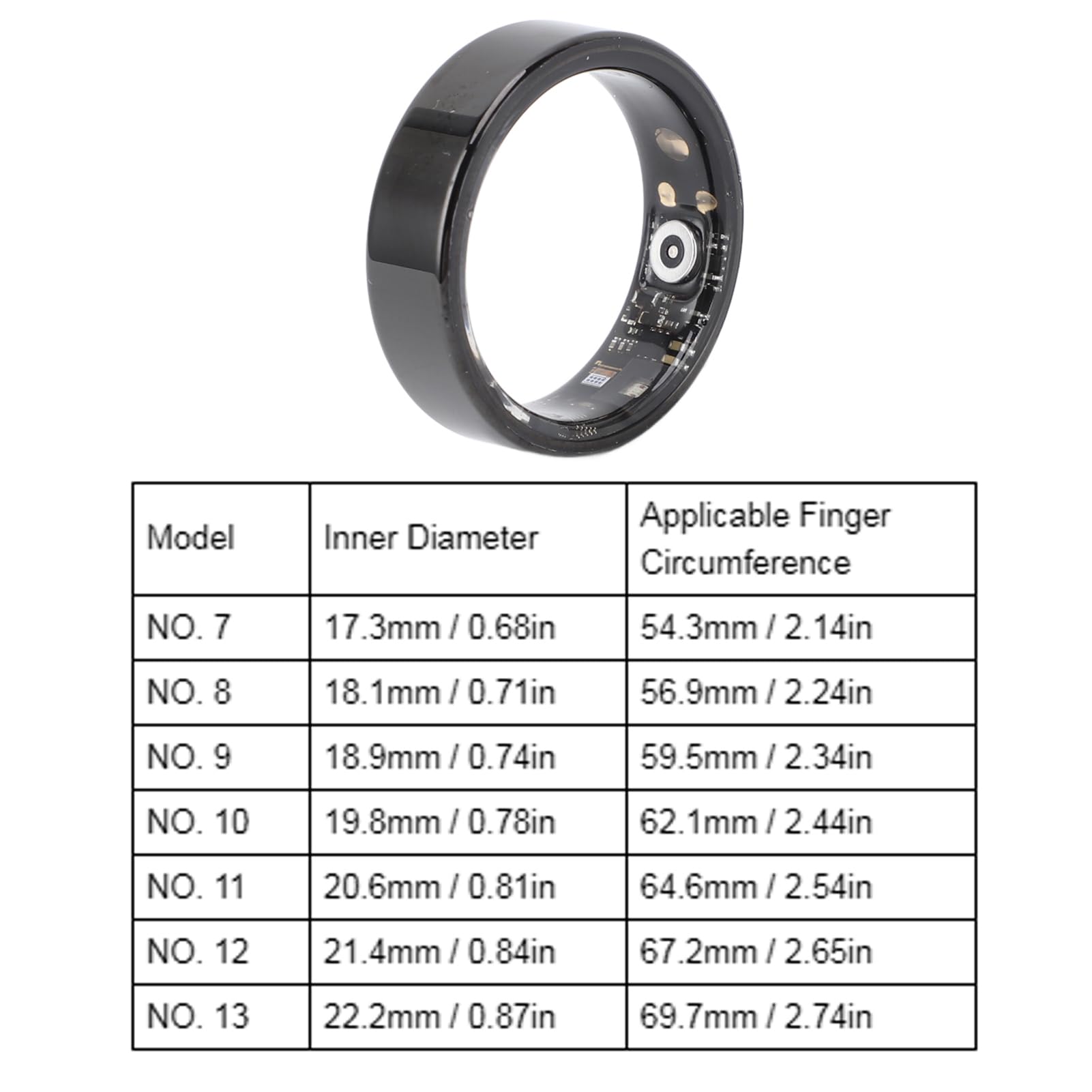 Smart Ring Health Tracker, Suivi du Sommeil, Anneaux de santé Portables, Anneaux de Suivi de la Condition Physique, avec Plusieurs Modes, Noir (Taille 13)