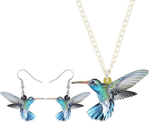 DUOWEI Acrílico cian-azul colibrí collar colgante pendientes colgantes conjuntos de joyas para mujeres adolescentes niñas encanto regalos