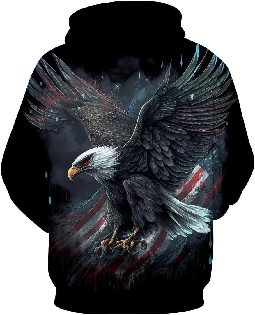 LAOLIUSN Men's 3D Eagle Print Hoodie - Patriotic Theme, Animal Graphic Sweatshirt - Image 2