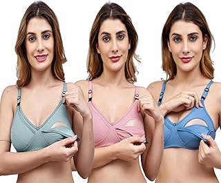 CSU Women’s Cotton Feeding Bra/Maternity Bra/Nursing Non Padded Wire Free Bra for Women Pack of 3