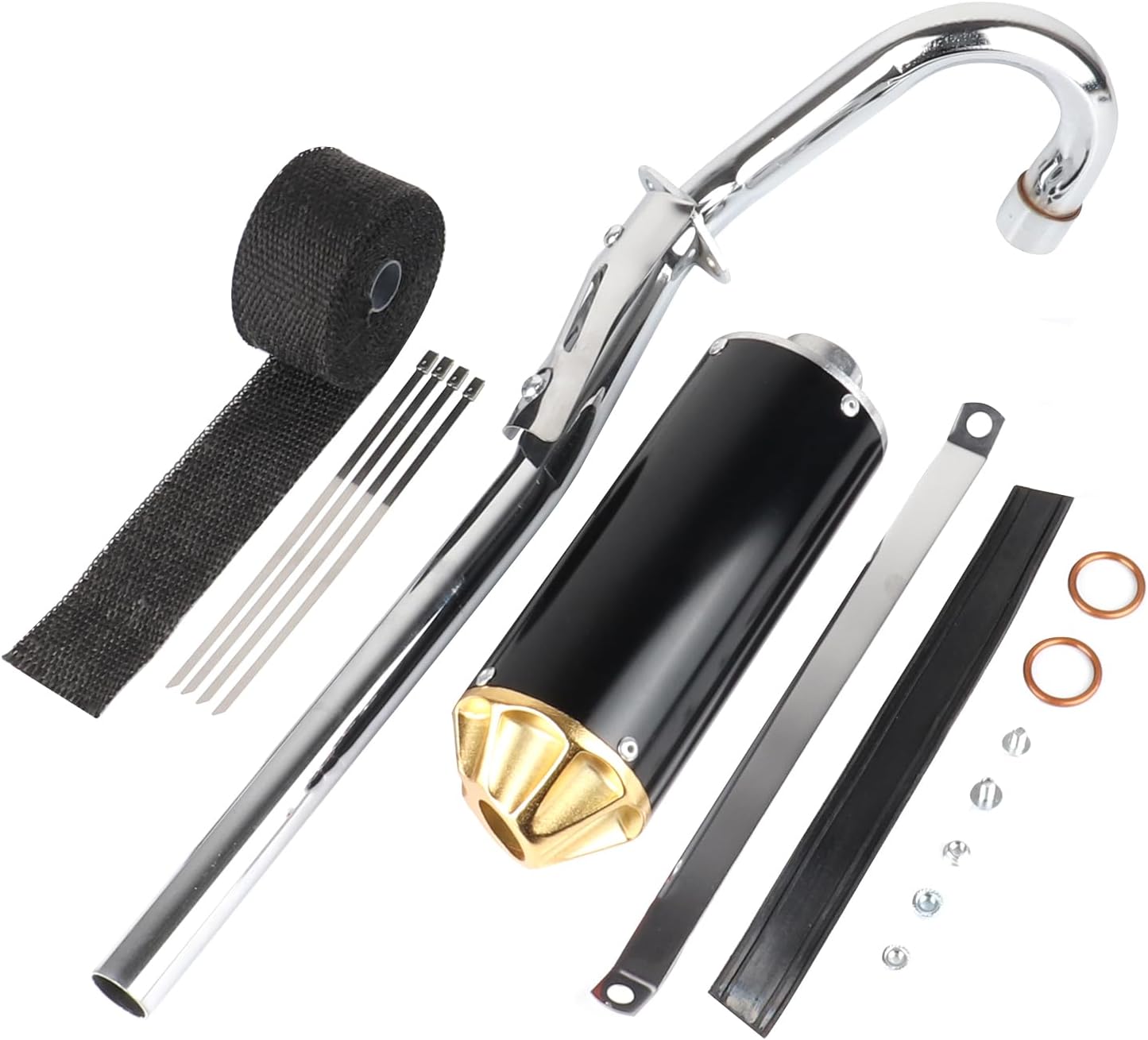 28mm Exhaust Muffler Assembly with Heat Wrap For CRF50 CRF70 XR50 70cc 110cc 125cc Taotao DB10 DB14 Baja Xpro Apollo Roketa SSR TTR SDG Coolster Pit Dirt Bike Parts (Golden)