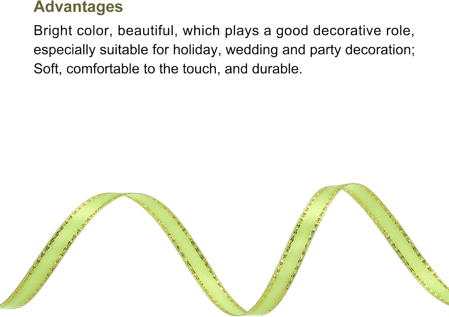 MECCANIXITY 1/4 Inch 25 Yard Wide Satin Ribbon with Gold Edges Border Grosgrain Fabric Ribbon for Gift Wrapping Wedding Bouquet, Fruit Green