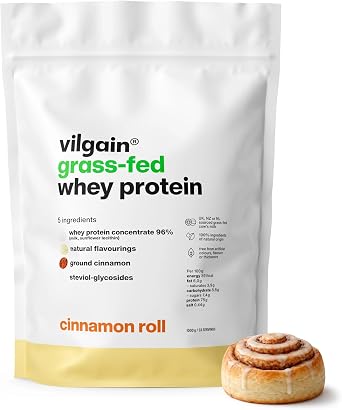 Vilgain Grass-Fed Whey Protein Powder Cinnamon Roll 1000g | 22.5g Protein per Serving | British Sourced | Naturally Sweetened with Stevia