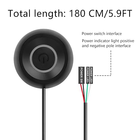 SinLoon PC Power Switch, Desktop Computer External Remote Start, Motherboard Button, Extension Cable with LED Light (Black)
