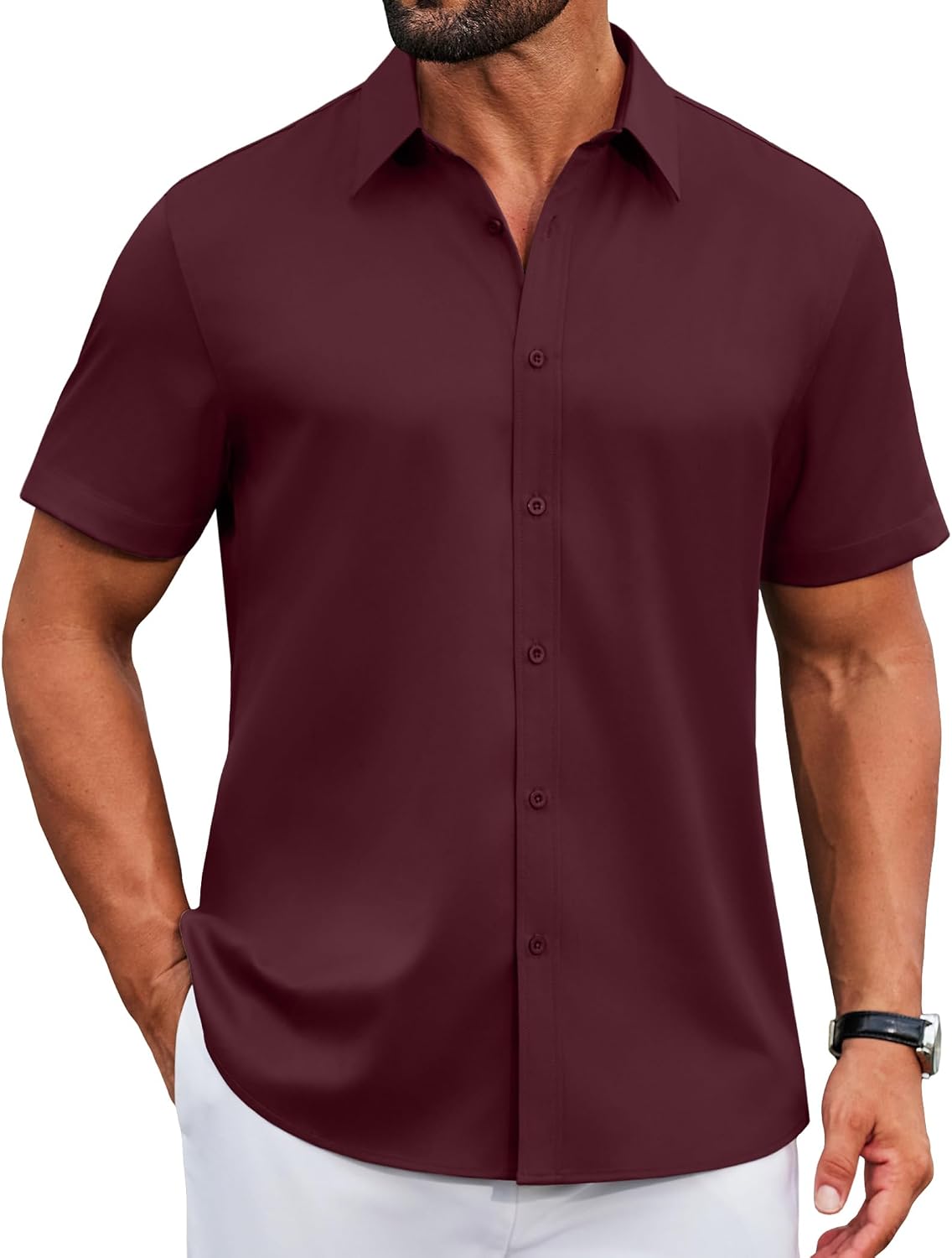 COOFANDY Mens Button Down Shirts Short Sleeve Untucked Dress Shirt Wrinkle Free Stretch Casual Summer Shirts