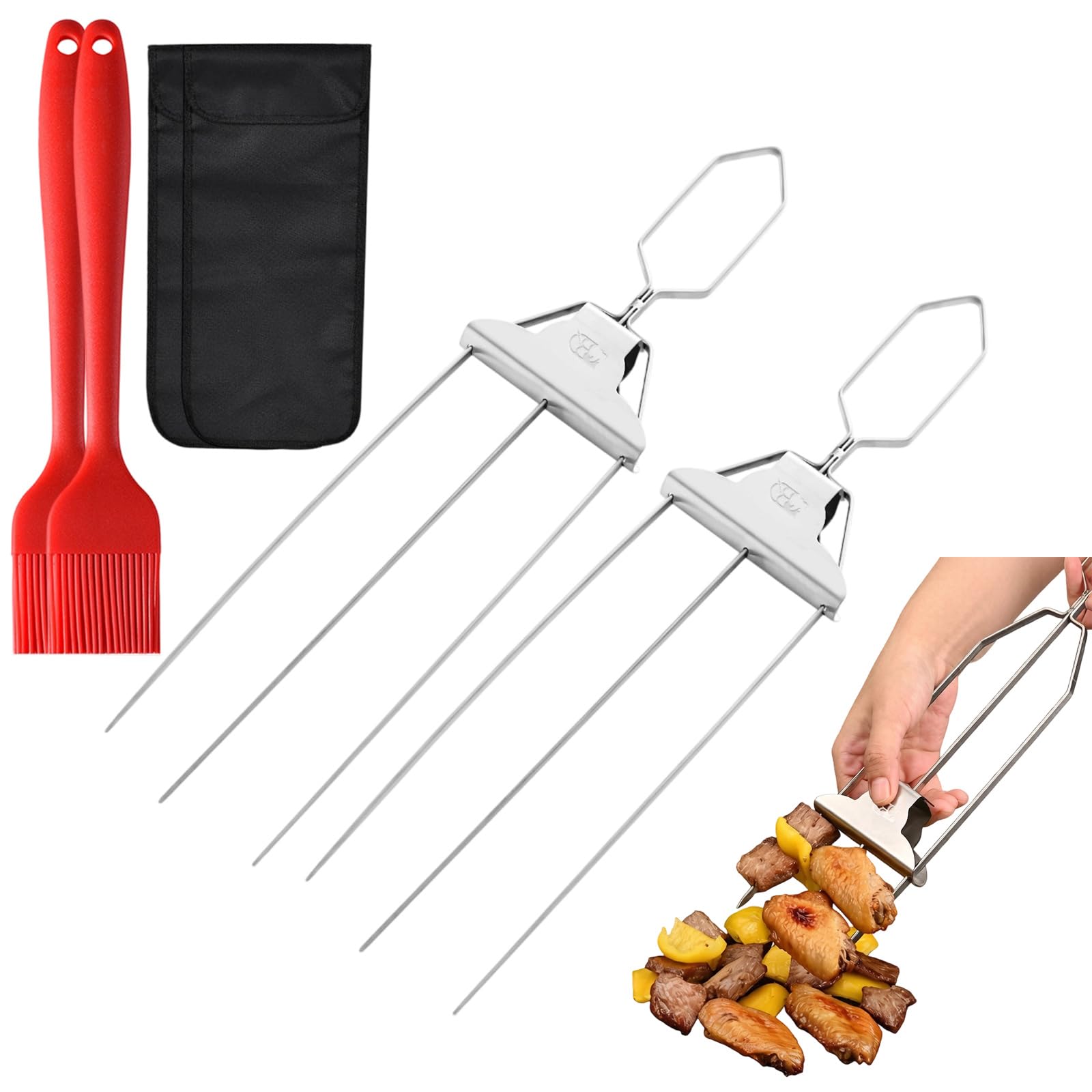Tsophreniq Professional Grades 3 Prongs Grills Skewers Sturdy Nonrust Steel BBQ Forks Ideal for Outdoor Cooking and Camping Rustless Skewers