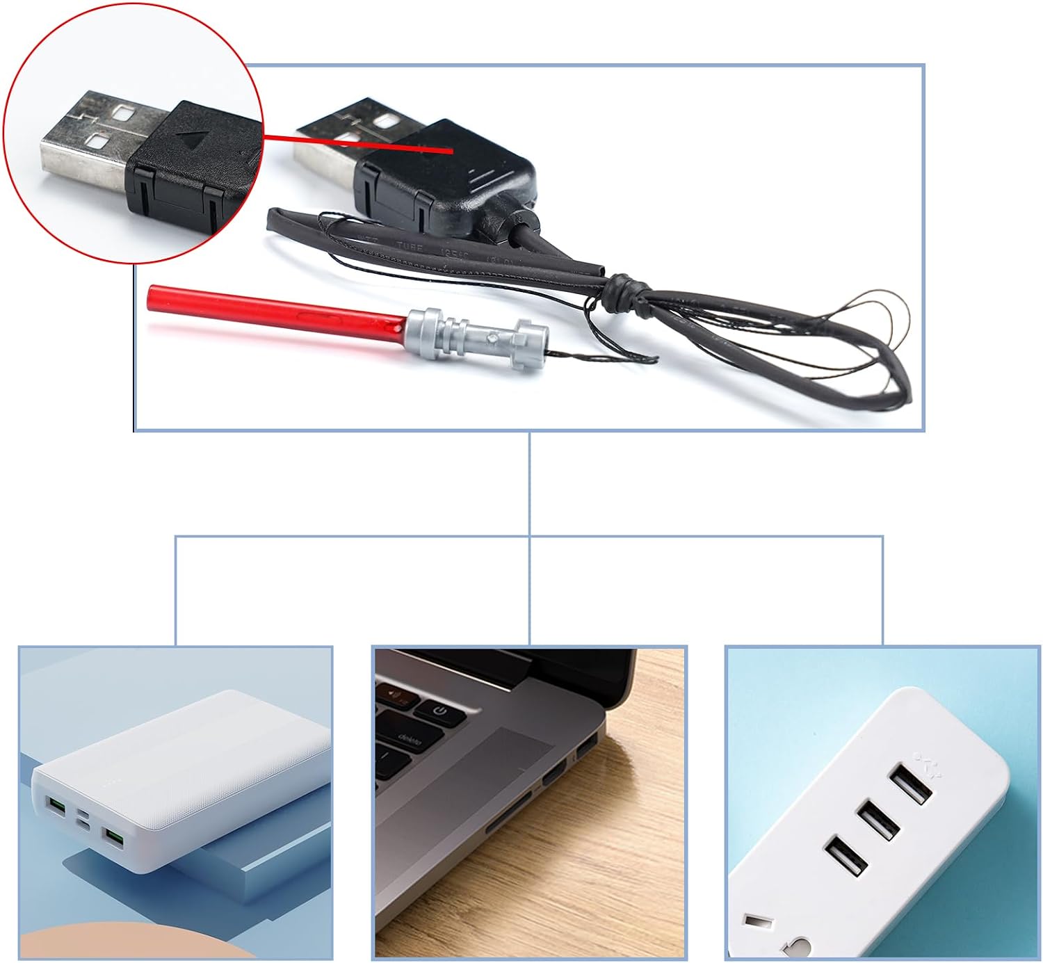Lightsaber Lot Compatible with Lego- 2 Colors Red, Green, USB Powered