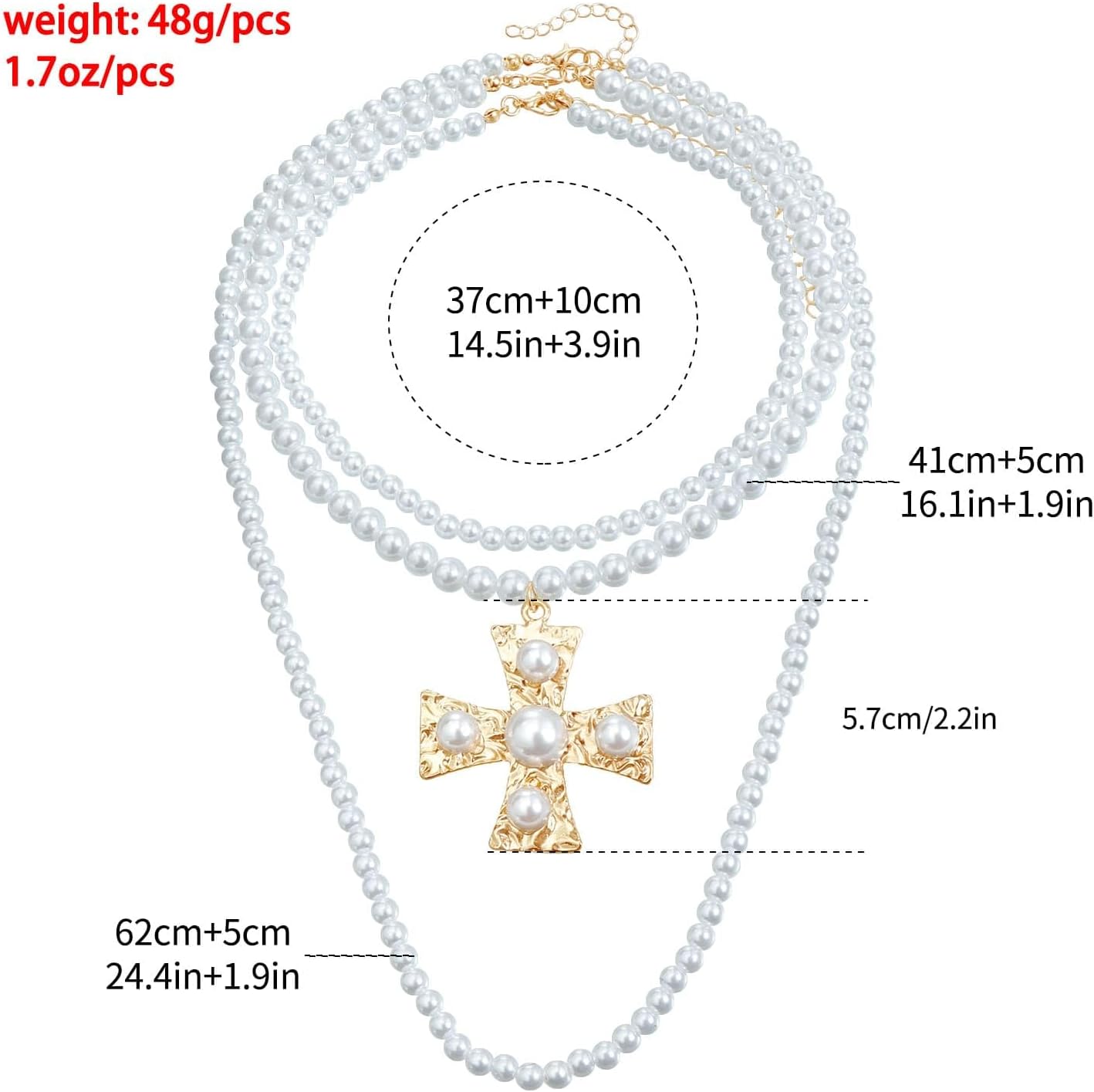Chunky Gold Necklace Pearl Cross Necklace for Women Statement Necklaces Layered Pearl with Big Cross Necklaces Vintage Pendant Jewelry Christmas - Image 6